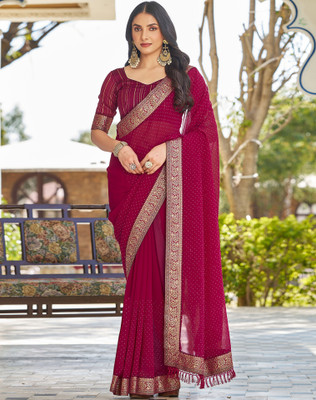 SIRIL Solid/Plain, Embellished Bollywood Georgette Saree(Pink)