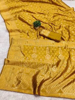 Nimidiya Printed Kanjivaram Silk Blend Saree(Mustard)