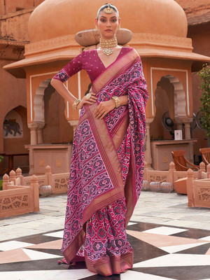 ANOUK Woven Pochampally Silk Blend Saree(Purple)