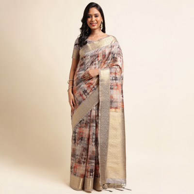 Divastri Digital Print Banarasi Tussar Silk Saree(Grey)