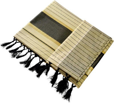 sri amman sarees Striped Kasavu Tissue Saree(Black, Beige)