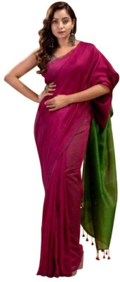 Namaskar Printed Bollywood Cotton Silk Saree(Pink, Green)