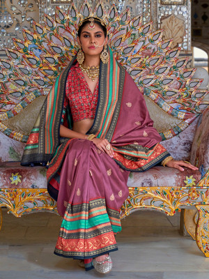 ANOUK Printed Chinnalapattu Silk Blend Saree(Purple)