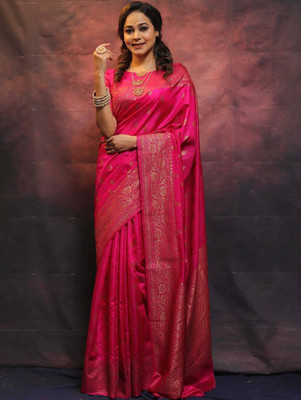VISVASTA Self Design Kanjivaram Jacquard, Art Silk Saree(Pink)