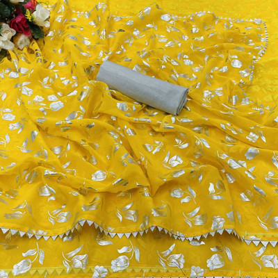 Vikash fab Floral Print Bollywood Georgette Saree(Yellow)