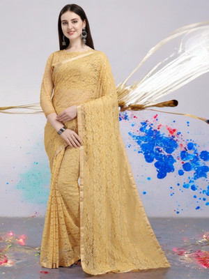 NORAFLEX Embroidered Bollywood Net Saree(Brown)