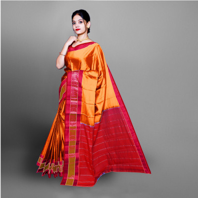 HouseOfCommon Woven Ilkal Cotton Silk Saree(Orange)