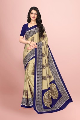 Novus Knitting Printed Daily Wear Tussar Silk Saree(Dark Blue, Beige)