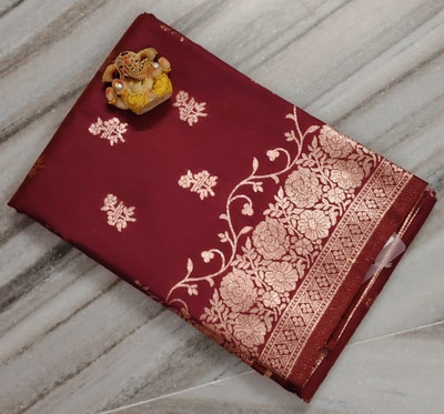 katan Embellished Maheshwari Silk Blend Saree(Maroon)