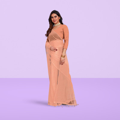 BHAGWATI ART Self Design Bollywood Net Saree(Orange)