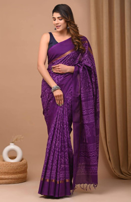 Rashmiwala Digital Print Bollywood Cotton Linen Saree(Purple)