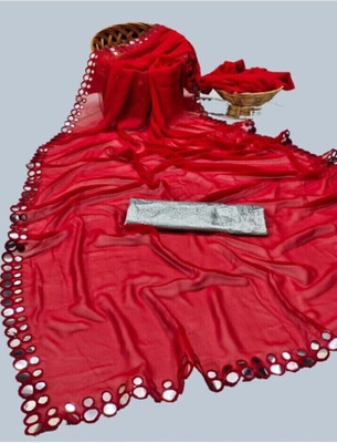 MAHARAJ SAREES Solid/Plain Bollywood Georgette Saree(Red)