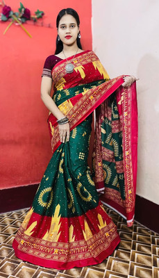 ARTFULTHREADS Printed, Geometric Print Sambalpuri Pure Cotton Saree(Multicolor)