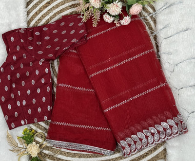 PATTARI Embroidered Bollywood Net Saree(Maroon)
