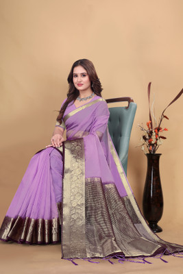 Aarunika LGF Solid/Plain, Striped Bollywood Organza Saree(Purple)