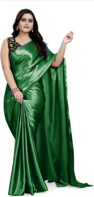 SHREEJI ENTERPRISE Solid/Plain Bollywood Satin Saree(Green)