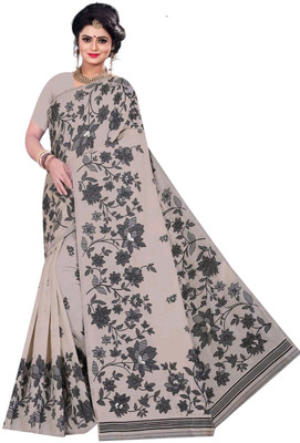 Radharani fusion Printed, Floral Print Bollywood Cotton Silk Saree(Grey)