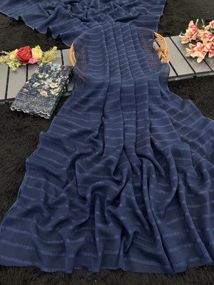 Sanskriti Synthetics Embellished Bollywood Chiffon Saree(Blue)