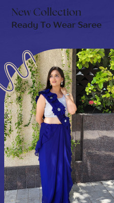 LDCN Self Design, Embellished, Color Block Bollywood Georgette Saree(Dark Blue)