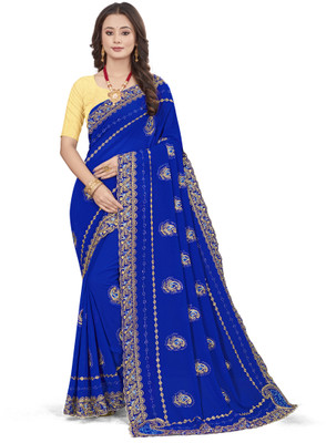 Om Creation Embroidered, Self Design Bollywood Georgette Saree(Light Blue)