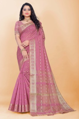 JS Clothing Mart Woven Banarasi Cotton Silk Saree(Pink)