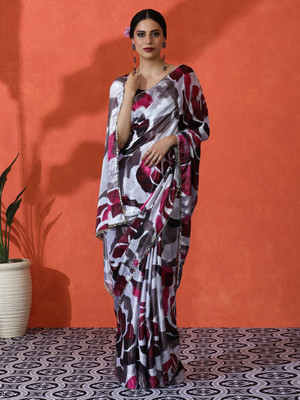 Sangria Printed Daily Wear Satin Saree(Multicolor)