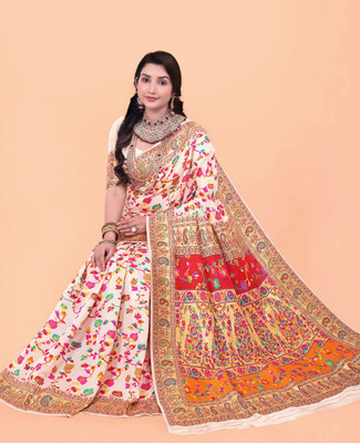 Wovenza Self Design, Woven Bollywood Cotton Blend, Semi-Pashmina Saree(Multicolor)
