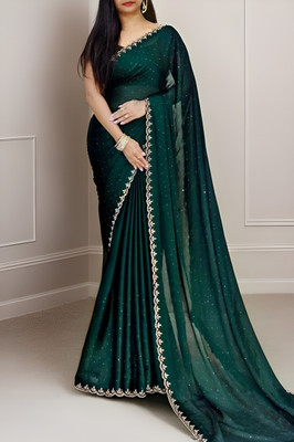 shree kts Embellished Bollywood Georgette Saree(Green)