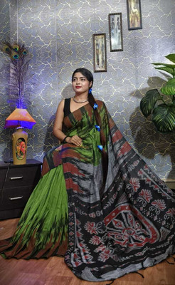 Balorampal Printed Handloom Pure Cotton Saree(Green)