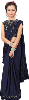 VRAJTEX FAB Solid/Plain Bollywood Lycra Blend Saree(Pack of 2, Blue)