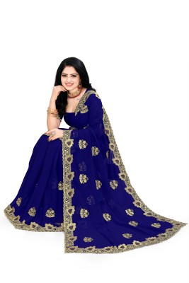 The Silk Shop Embroidered Bollywood Georgette Saree(Blue)