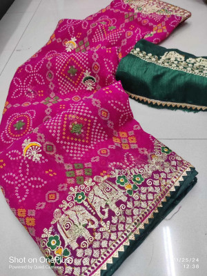 rajranitextiles Printed Bandhani Georgette Saree(Pink)