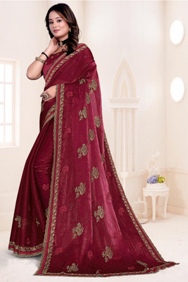 ZOYAL ENTERPRISE Embroidered Bollywood Chiffon Saree(Maroon)
