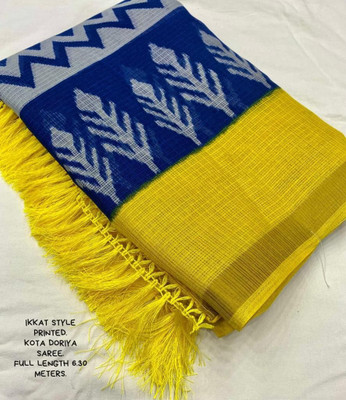 Dhanlaxmi CreationLLP Digital Print Ikkat Cotton Linen Saree(Yellow, Blue)