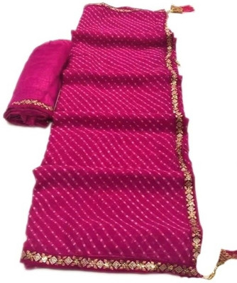 HouseOfCommon Printed Leheria Georgette Saree(Pink)