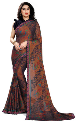 Madhur milan Geometric Print Bollywood Chiffon, Brasso Saree(Multicolor)