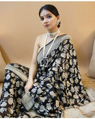 SHRIMAY Woven Kanjivaram Silk Blend Saree(Black)