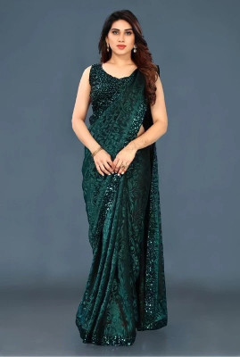 JAYKAR Floral Print Bollywood Lycra Blend Saree(Dark Green)