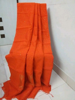 Parbati fashion Polka Print Handloom Cotton Silk Saree(Orange)