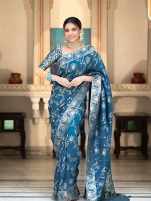 V V FASHION Printed Kanjivaram Pure Silk Saree(Light Blue)