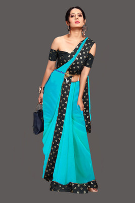Georgette Saree Embellished, Solid/Plain Daily Wear Georgette Saree(Light Blue)
