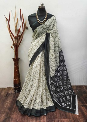 VAKHARIYAFAB Digital Print, Self Design Bollywood Cotton Linen, Linen Saree(Grey, Black)