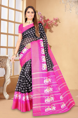 Saadhvi Printed Ikkat Art Silk Saree(Pink)