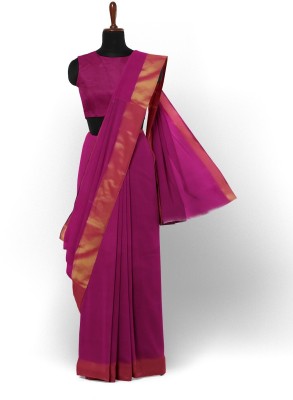 Silkbazar Self Design Daily Wear Cotton Silk Saree(Magenta)