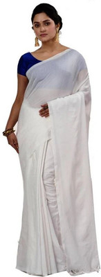 BalikaTextile Solid/Plain Handloom Pure Cotton, Cotton Blend Saree(White)