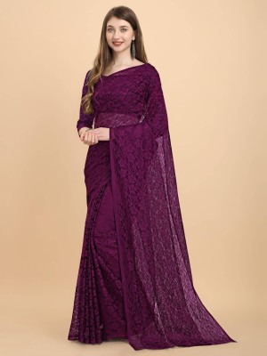 ShopGlobal Self Design Bollywood Net Saree(Purple)