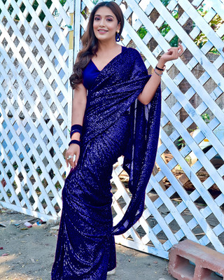 KalyaniTextile Embroidered, Embellished Bollywood Georgette Saree(Blue)
