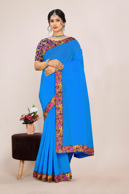 manish Solid/Plain Bollywood Silk Blend, Art Silk Saree(Light Blue)