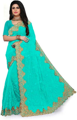 SkyFlock Embellished Bollywood Net Saree(Blue)