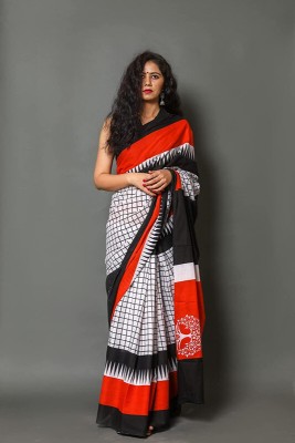 SHIVANYA HANDICRAFTS Floral Print, Blocked Printed, Color Block, Printed Daily Wear Pure Cotton Saree(Multicolor)